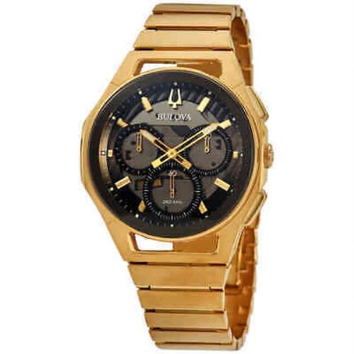 Bulova Curv Chronograph Quartz Men`s Watch 97A144 - Dial: Black, Band: Gold, Bezel: Gold