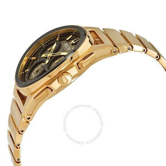 Bulova 97A144 Curv Black/gold Chronograph Dial Gold Stainless Steel Mens Watch - Dial: Black, Band: Gold, Bezel: Black