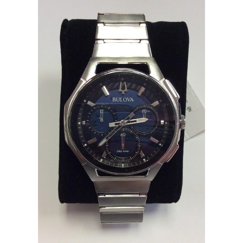 Bulova Men`s Curv Series Stainless Steel Blue Dial Chronograph Watch 96A205