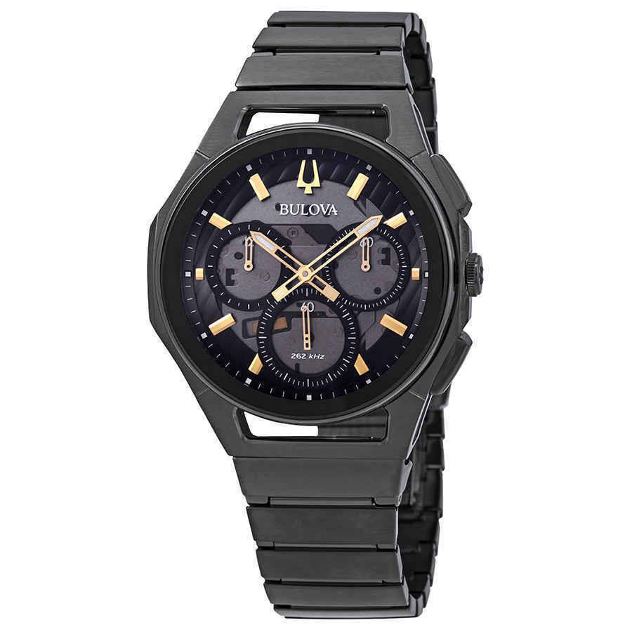 Bulova Curv Chronograph Dark Grey Dial Men`s Watch 98A206 - Dial: Gray, Band: Gray, Bezel: Gray