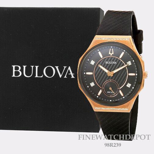 Bulova Ladies Curv Rose Gold Tone Black Dial with Diamond Watch 98R239