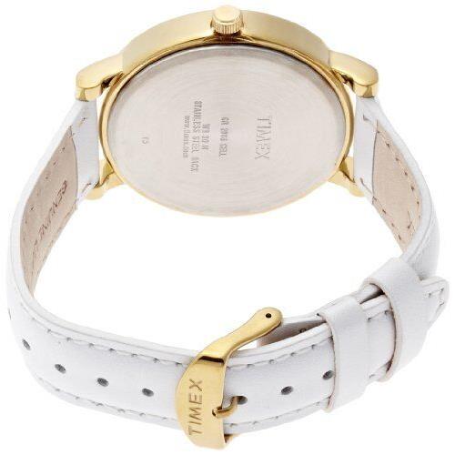 Timex Gold Tone Pearl White Leather Band Round White Dial WATCH-T2P170