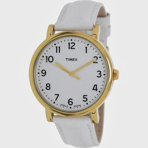 Timex Gold Tone Pearl White Leather Band Round White Dial WATCH-T2P170