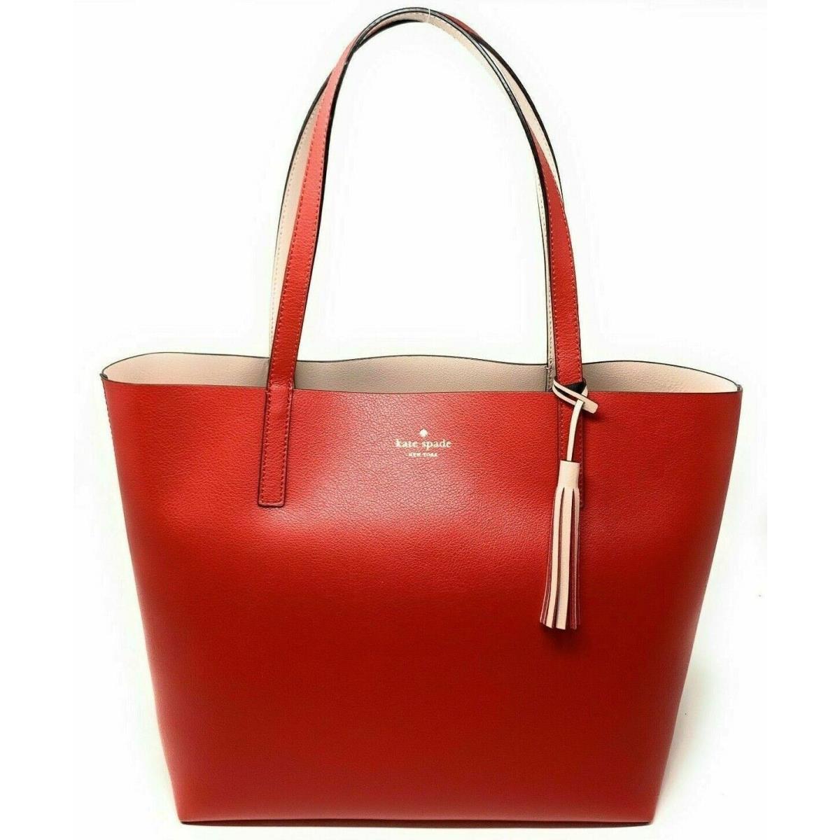 Kate Spade Lakeland Marina Reversible Red / Beige Leather Tote WKRU5342 FS - Red Handle/Strap, Red Exterior
