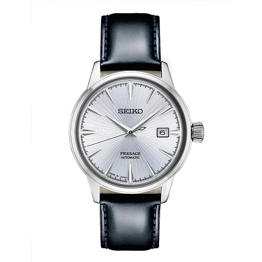 Seiko Men`s Cocktail Presage Leather Auto Watch 23 Jewel Exhibition SRPB43