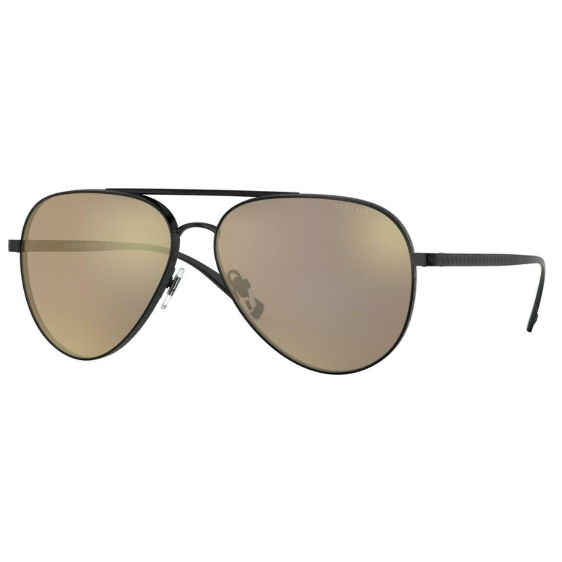 Versace Sunglasses VE2217 12615A 59mm Matte Black / Light Brown Mirror Dark Gold