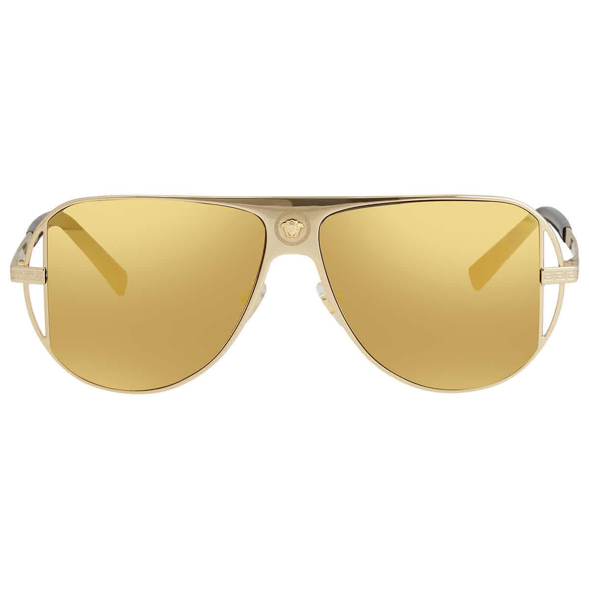 Versace Brown Mirror Gold Pilot Men`s Sunglasses VE2212 10027P 57 VE2212 10027P