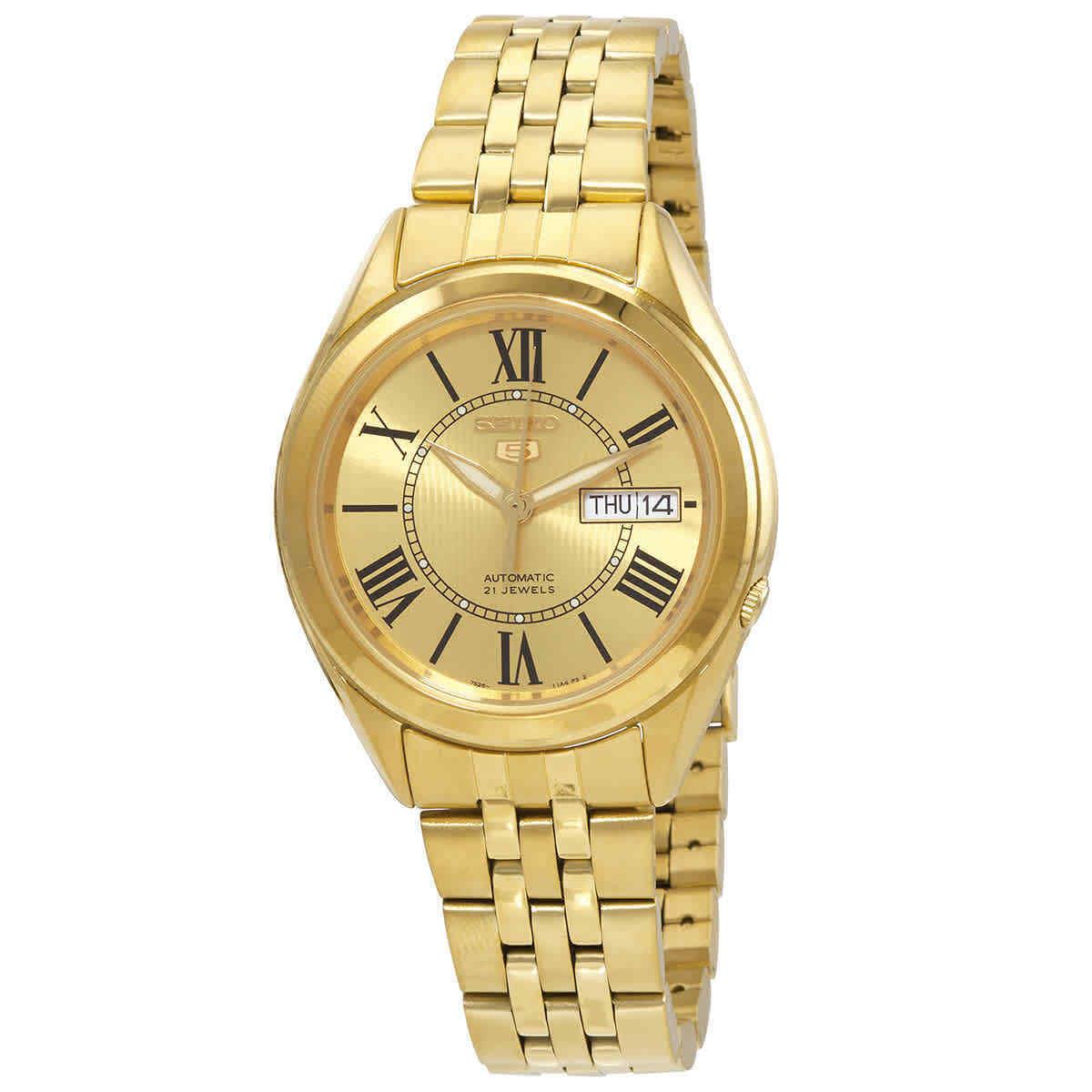 Seiko 5 Automatic Gold Dial Men`s Watch SNKL38 - Dial: Gold, Band: Gold, Bezel: Gold