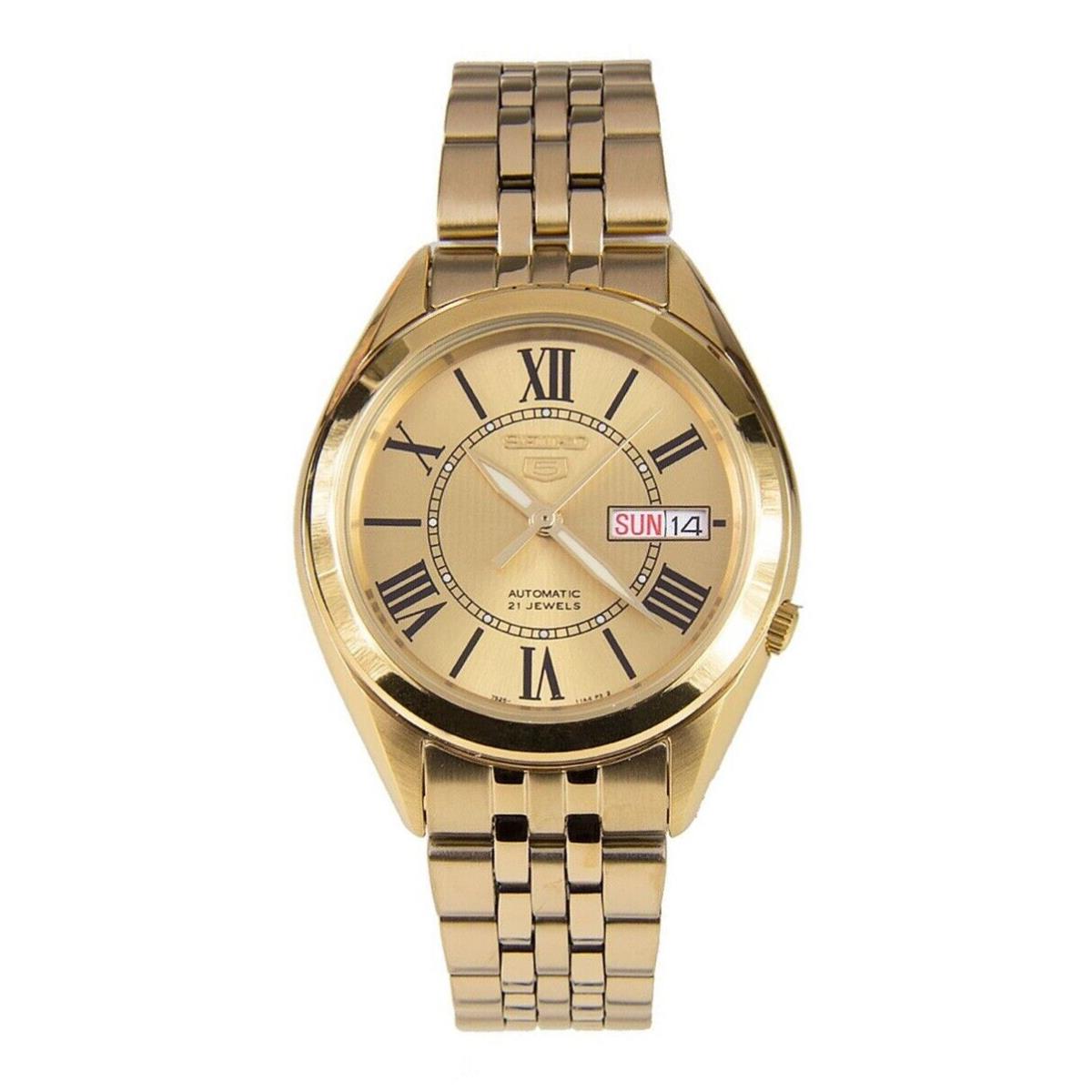 Seiko 5 SNKL38 Men`s Gold Tone Stainless Steel Gold Roman Dial Automatic Watch