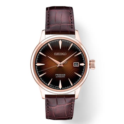 Seiko Presage Automatic Sunray Dial Watch SRPB46J1 - Dial: Brown, Band: Brown, Bezel: Gold