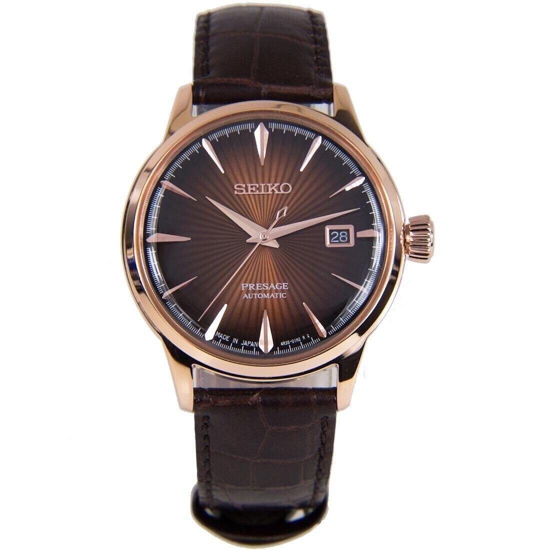 Seiko Presage Automatic Brown Leather Rose Gold Case Men s Watch SRPB46 - Dial: Brown, Pink, Band: Brown, Bezel: Brown, Pink