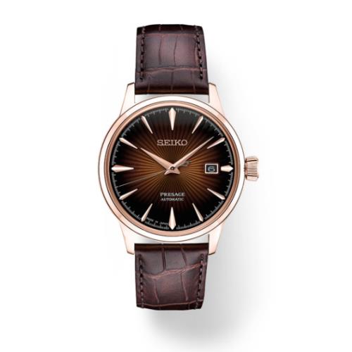 Seiko Presage Automatic Burgundy Dial Brown Leather Strap Men`s Watch SRPB46 - Dial: Burgundy, Band: Brown, Bezel: Silver