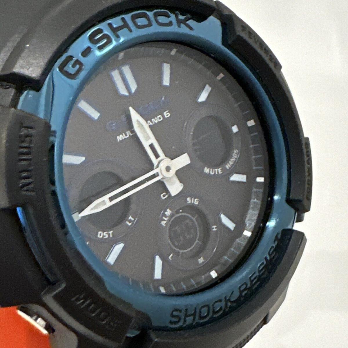 Casio G-shock Men`s Solar Blue Dial Black Resin Strap 46mm Watch AWGM100A-1A