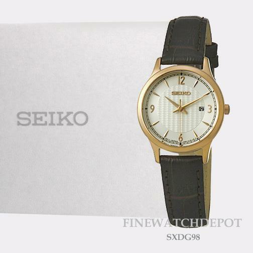 Seiko Women Rose Gold Tone Essential Leather Strap Watch SXDG98