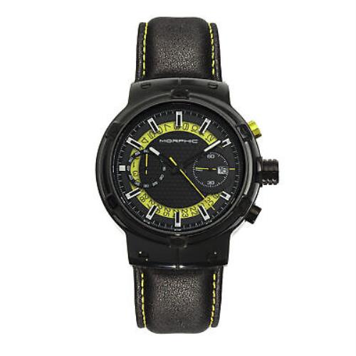 Morphic M91 Series Chronograph Leather-band Watch W/date - Black/yellow