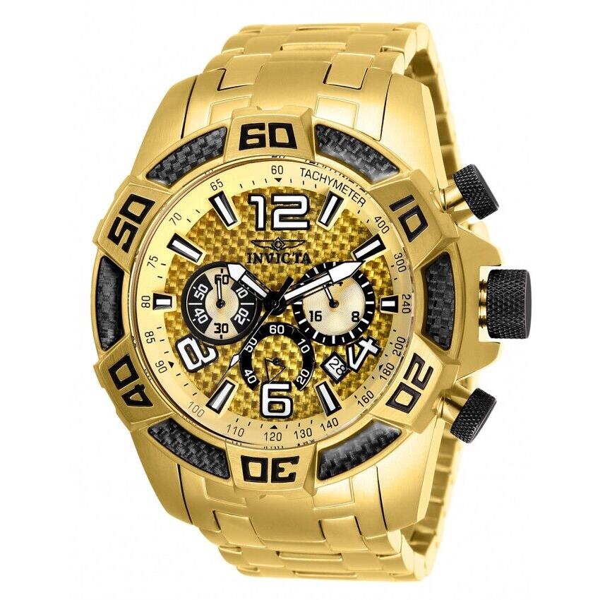 25854 Invicta Chronograph 50mm Swiss Pro Diver Men`s Gold Dial Watch - Gold