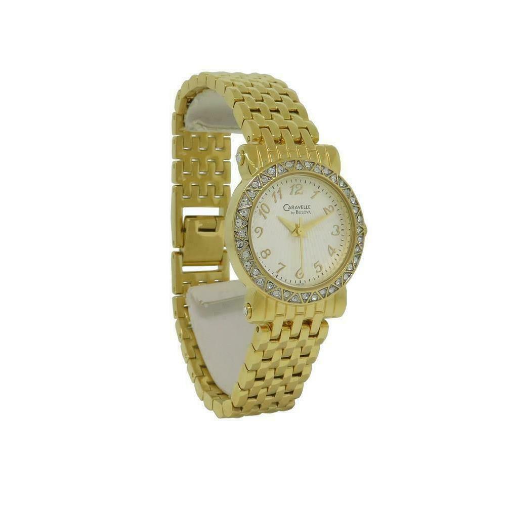 Caravelle by Bulova Round Analog Clear Stone Champagne Watch 45L122