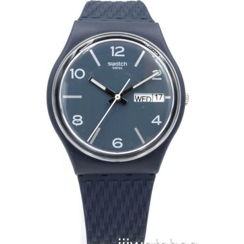 Swatch Swiss Originals Laserata Dark Blue Day-date Silicone Watch GN725