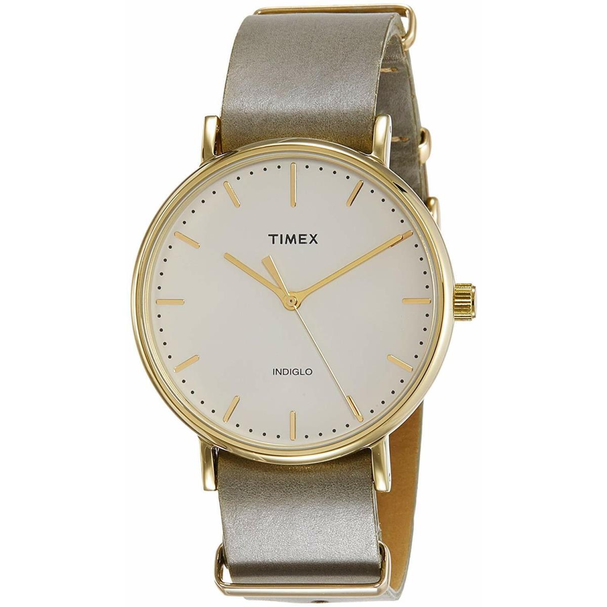 Timex TW2P98000 Fairfield Indiglo Gold Tone Slip-thru Leather Band 3-Hand Watch