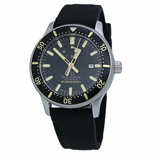 Orient Star Divers Automatic Black Dial Silicone Band Men`s Watch RE-AU0303B