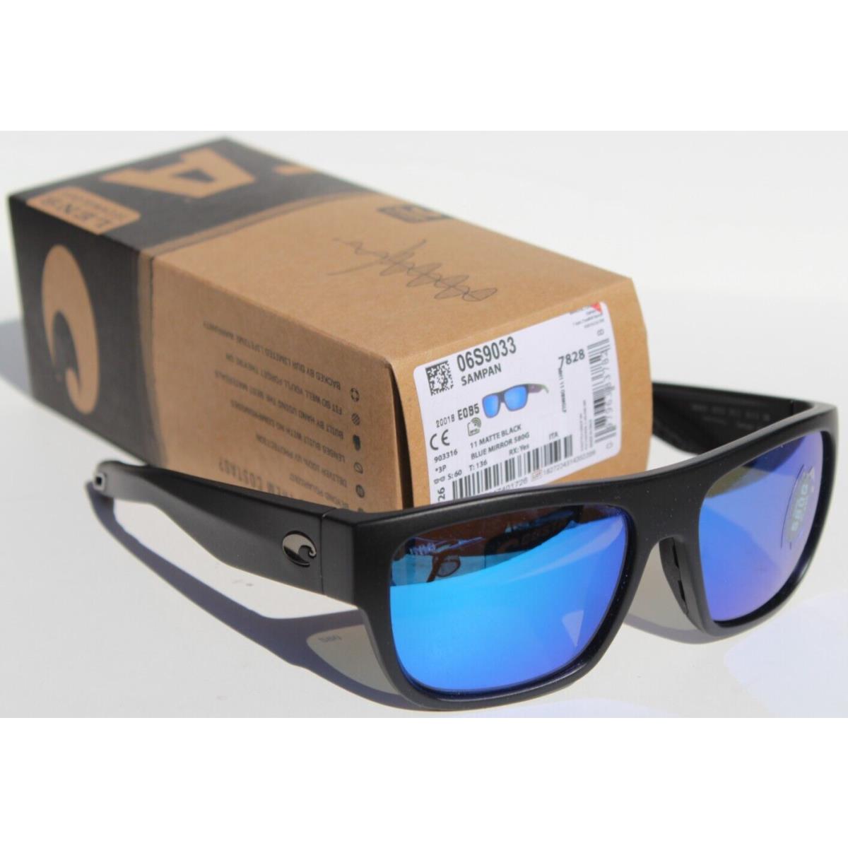 Costa Del Mar Sampan 580G Polarized Sunglasses Matte Black/blue Glass