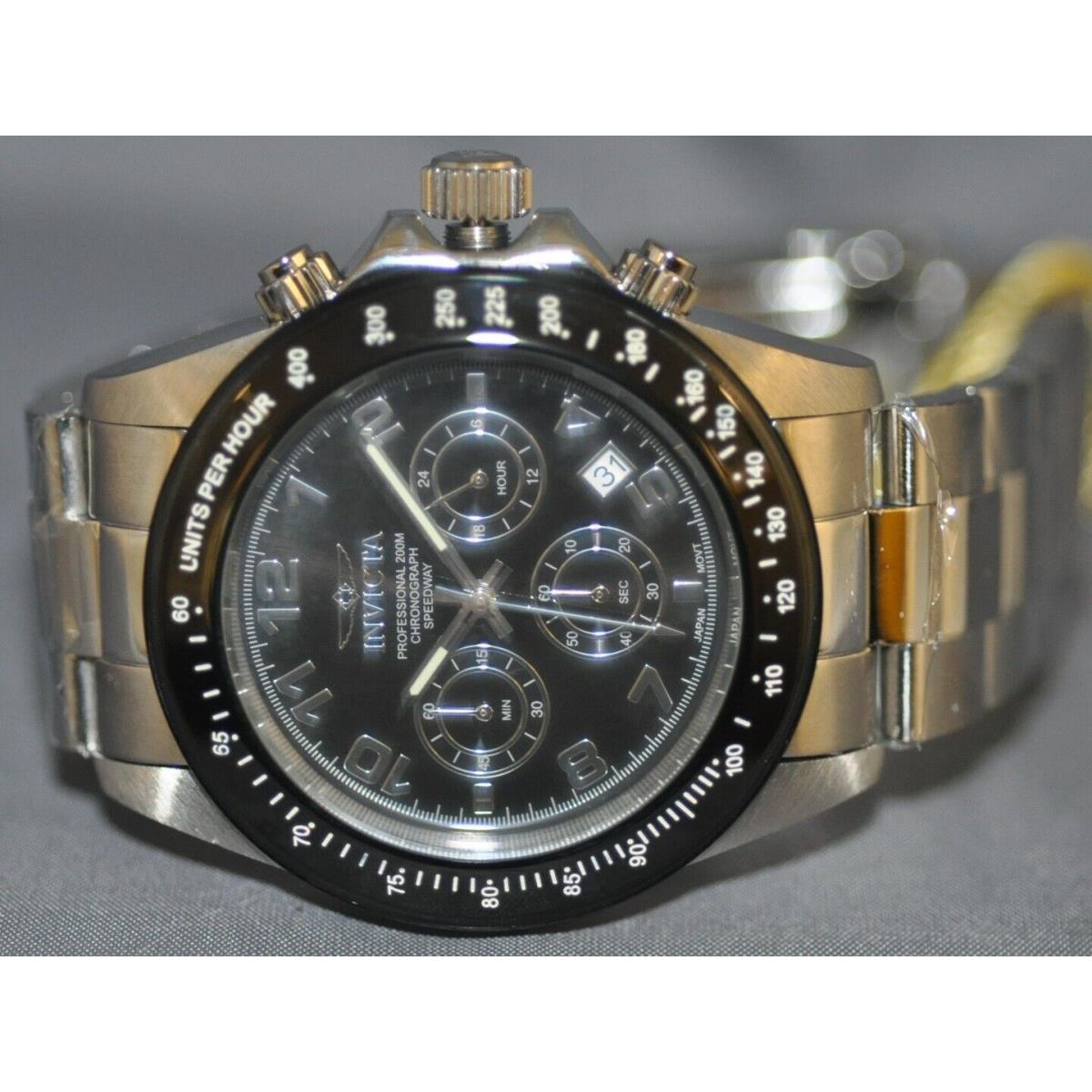 Invicta Men`s Speedway Chronograph Black Dial Stainless Steel Watch 10701 - Dial: Black, Band: Silver, Bezel: Beige