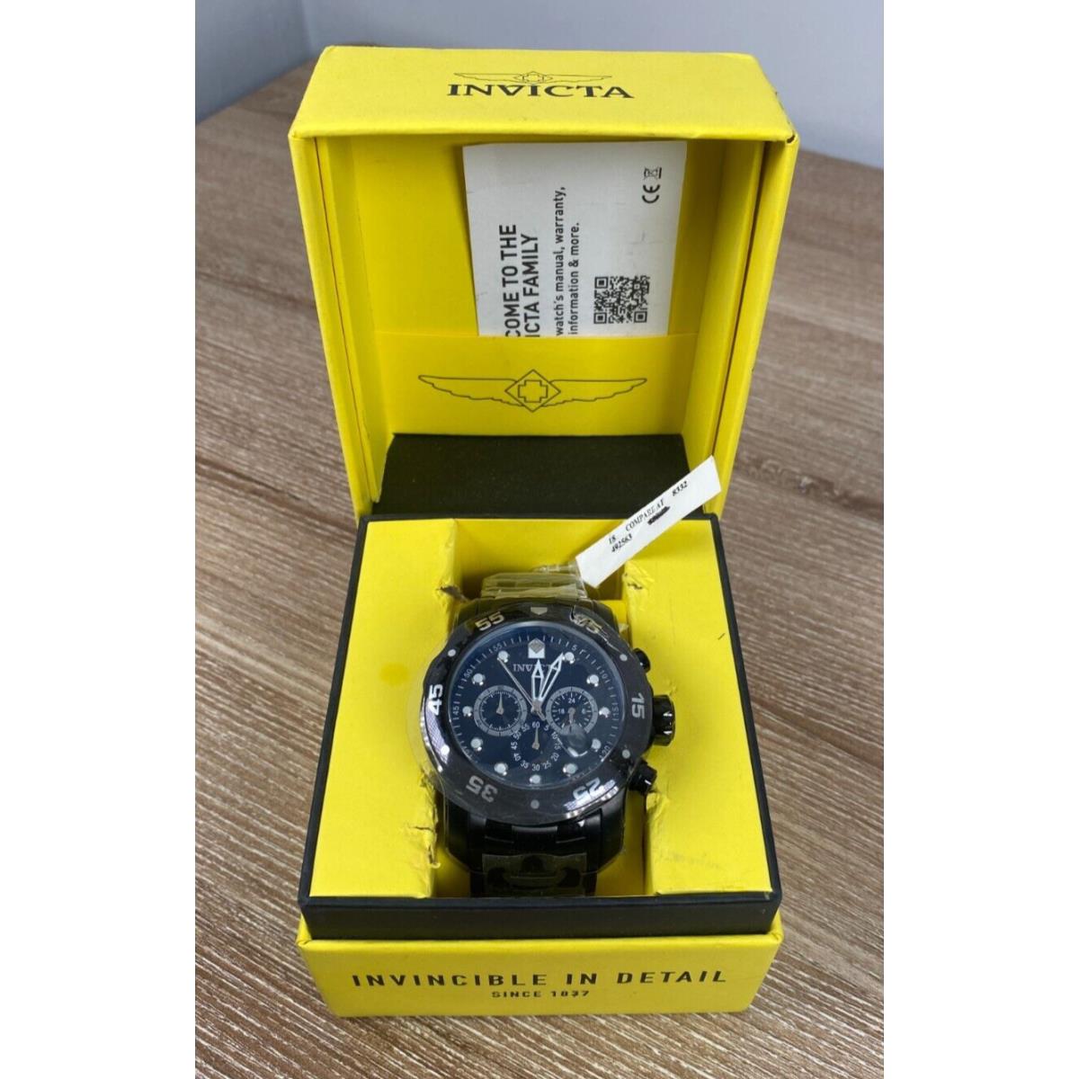 Invicta 0076 Men`s Pro Diver Black Dial Steel Bracelet Chrono Watch - Face: Black, Dial: Black, Band: Black