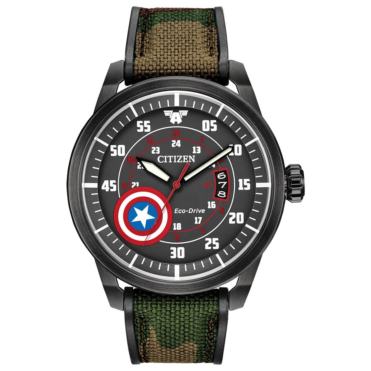 Citizen Eco-drive 45mm Capt. Marvel Stainless Steel Camouflage Nylon Strap