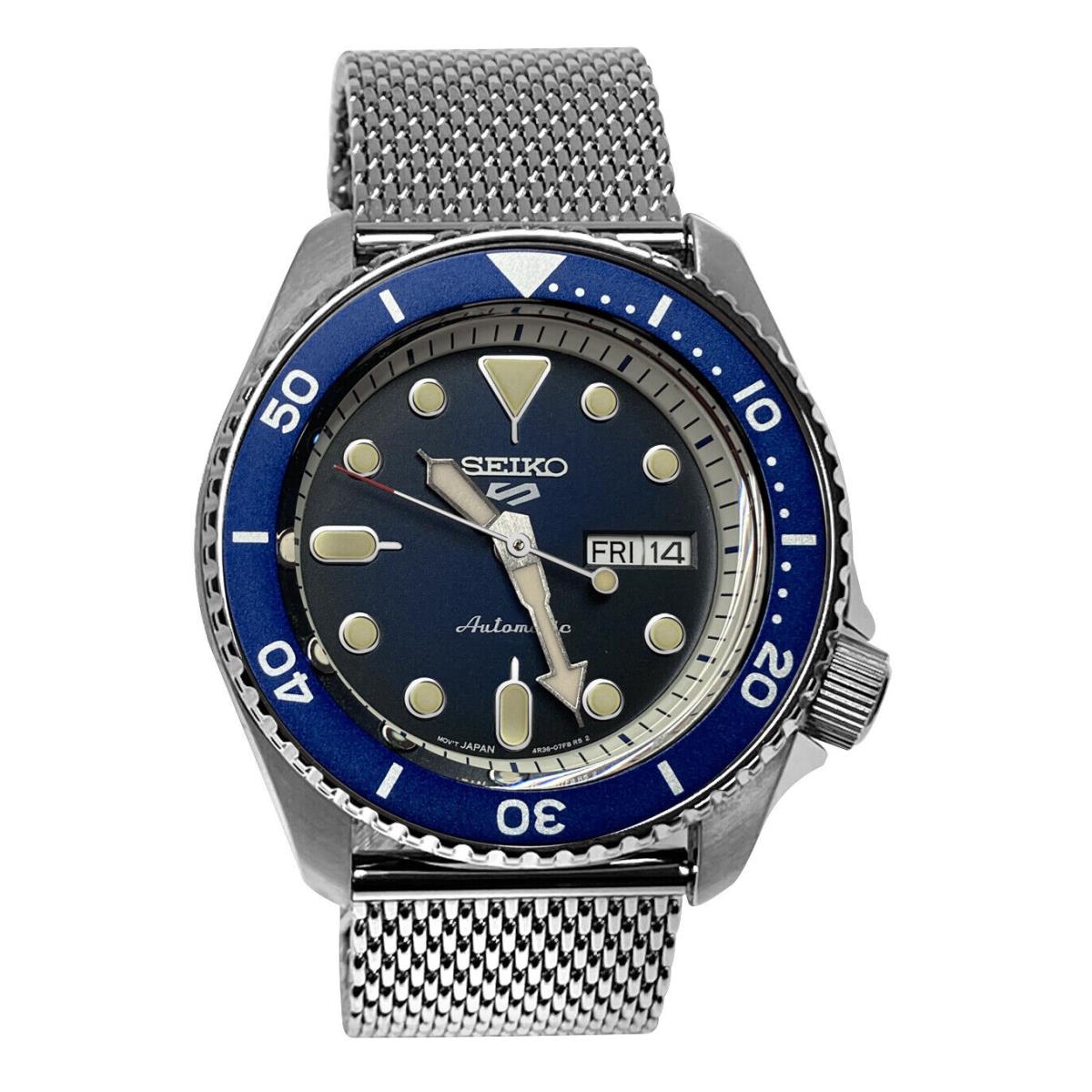 Seiko 5 Sports Automatic SRPD71 Blue Sunray Day Date Steel Bracelet Watch