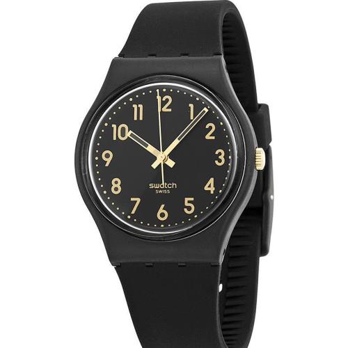 Swiss Swatch Classic Golden Tac Black Silicone Watch 35mm GB274