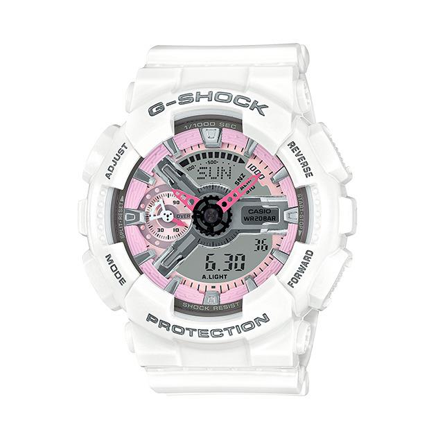 Casio G-shock GMAS110MP-7A Women`s S-series XL 3D Ana-digi White Pink Watch - Dial: Pink, Band: White, Bezel: White