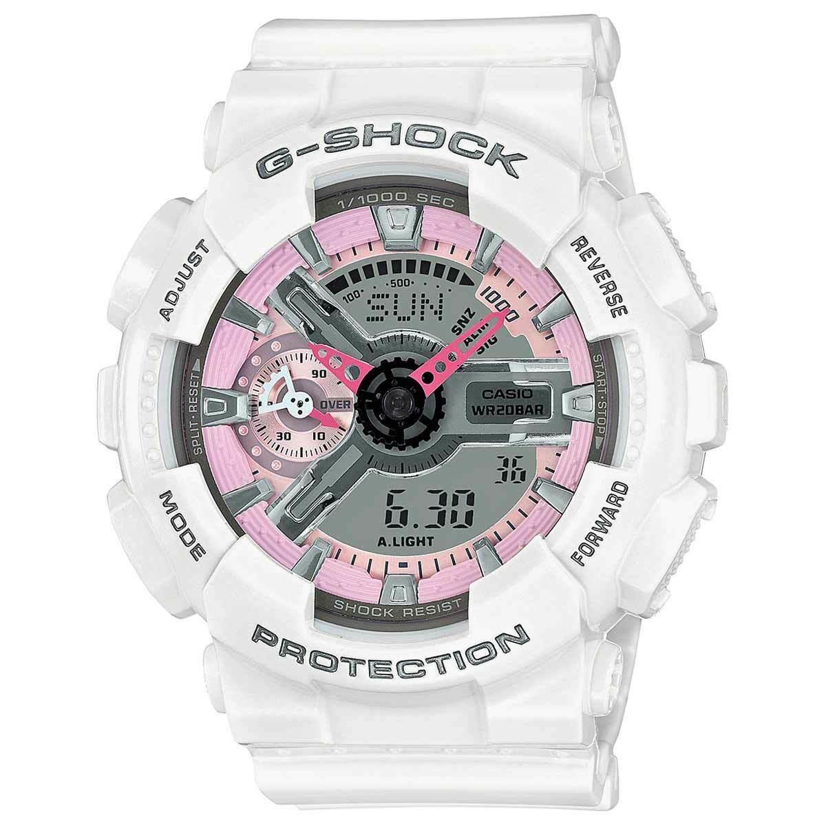 Casio Women`s Watch G-shock S Series Pink and Grey Dial White Strap GMAS110MP-7A - Dial: Grey, Band: White