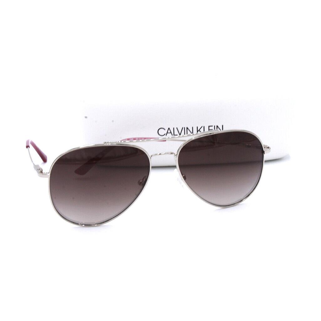 Calvin Klein Silver Aviator Pilot Sunglasses w/ Smoked Gray Lenses CK 18105S 046