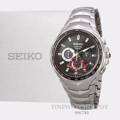 Seiko Men Solar Coutura Black Dial with Pixelated Pattern Watch SSC743 - Dial: Black, Band: Silver