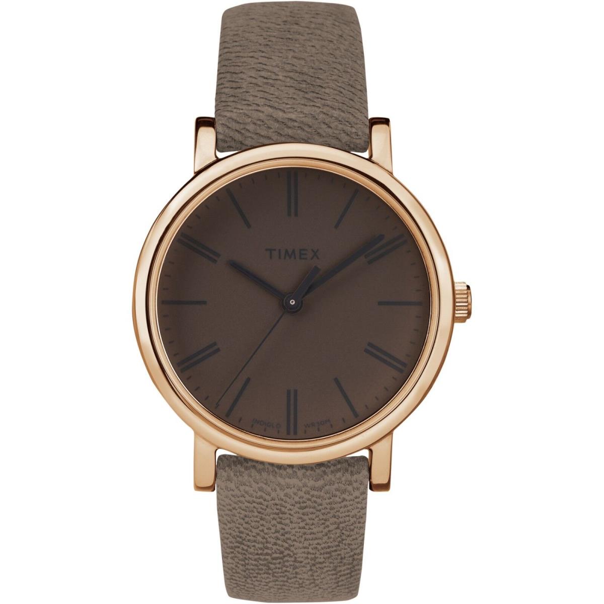 Timex Rose Gold Tone Taupe Brown Suede Leather Band Indiglo WATCH-TW2P96300