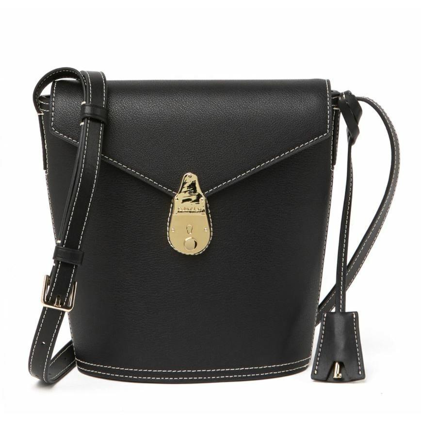 Calvin Klein Statement Series Leather Lock Crossbody Bucket Bag Black Gold - Black Exterior, Black Manufacturer