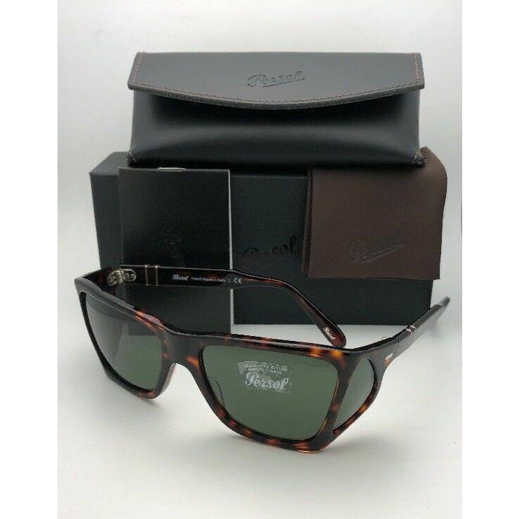 Persol Sunglasses 0009 24/31 Havana Tortoise with Green Lenses Side Shields