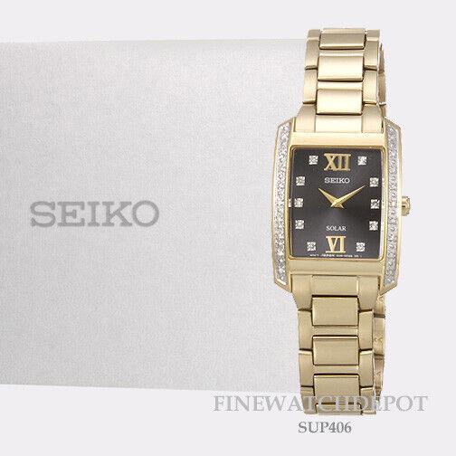 Seiko Ladies 28 Diamonds Black Dial Solar Stainless Steel Watch SUP406