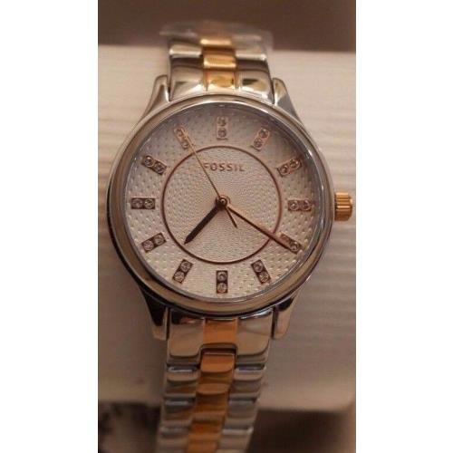 WT Box Women`s Fossil Watch Two Tone Gold Silver BQ1572