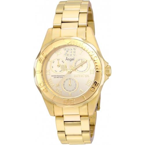 Womens Invicta 21697 Angel Multi-function Gold Dial Bracelet Watch - Gold Dial, Gold Band