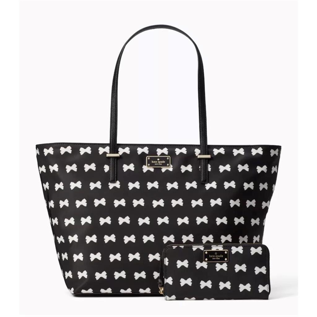 Kate Spade Bow Tote Bag + Neda Wallet Zip Around Wilson Road Margareta Black