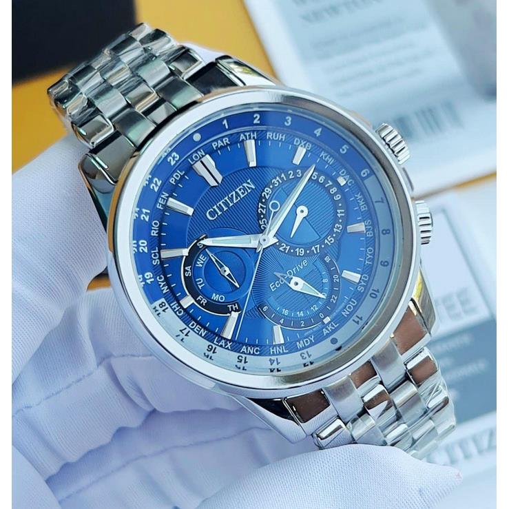 Citizen Eco-drive Calendrier Stainless Steel Men`s Watch BU2021-51L - Dial: Blue, Dark Blue, Band: Silver, Bezel: Silver