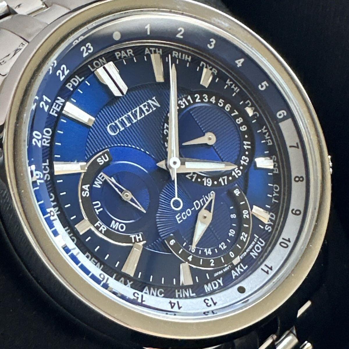 Citizen Eco-drive Men`s Calendrier World Time Blue Dial Watch 44mm BU2021-51L - Dial: Blue, Dark Blue, Band: Silver