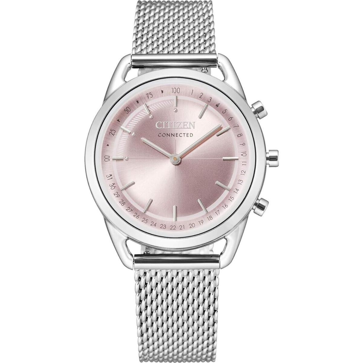 Citizen HX0000-59X Connected Pink Dial Silver Stainless Mesh Band Womens Watch