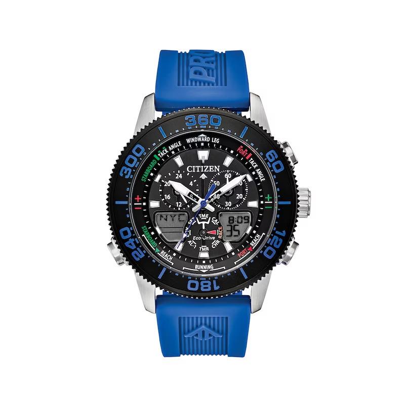 Citizen Promaster Sailhawk Eco-drive Blue Rubber Strap Men`s Watch JR4068-01E - Dial: Black, Band: Blue, Bezel: Black