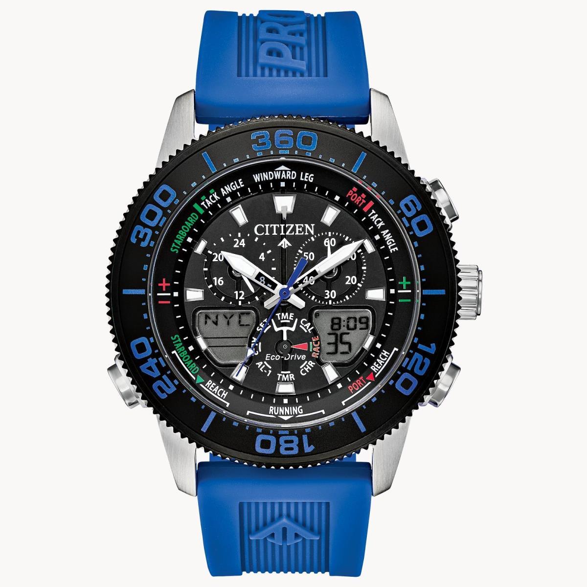 Citizen Eco-drive Promaster Sailhawk Timer World Time Men s Watch JR4068-01E - Dial: Black, Band: Blue, Bezel: Black