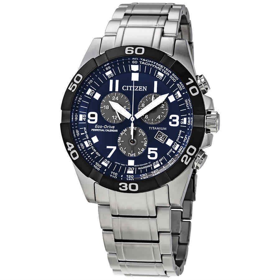 Citizen Brycen Perpetual Chronograph Blue Dial Men`s Watch BL5558-58L - Dial: Blue, Band: Silver, Bezel: Grey