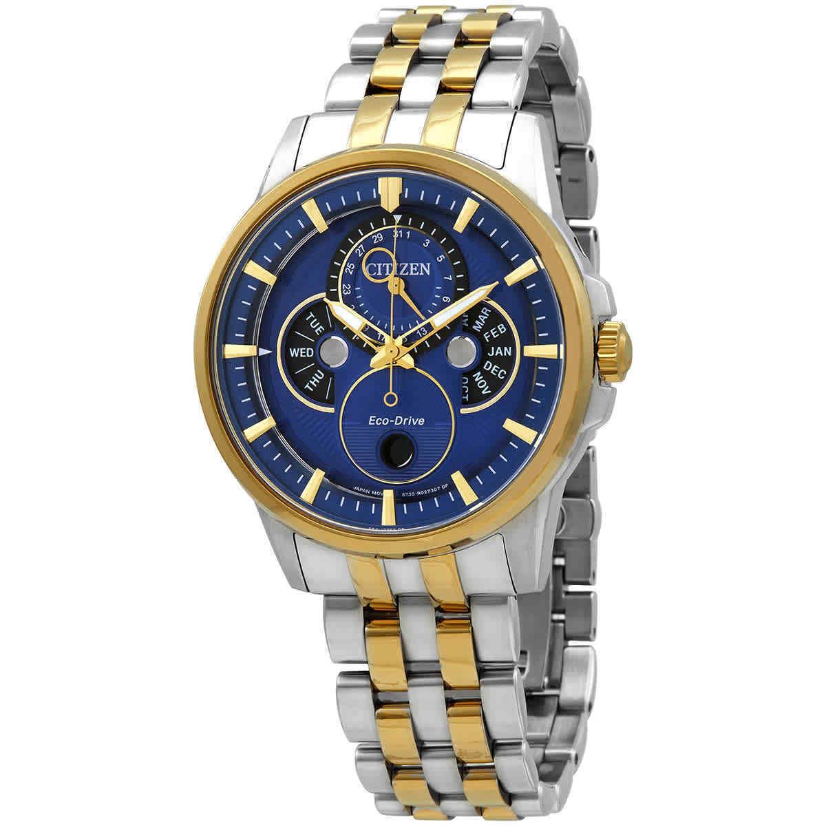 Citizen Calendrier Multi-function Blue Dial Two-tone Men`s Watch BU0054-52L - Dial: Blue, Band: Two-tone (Silver-tone and Gold-tone)