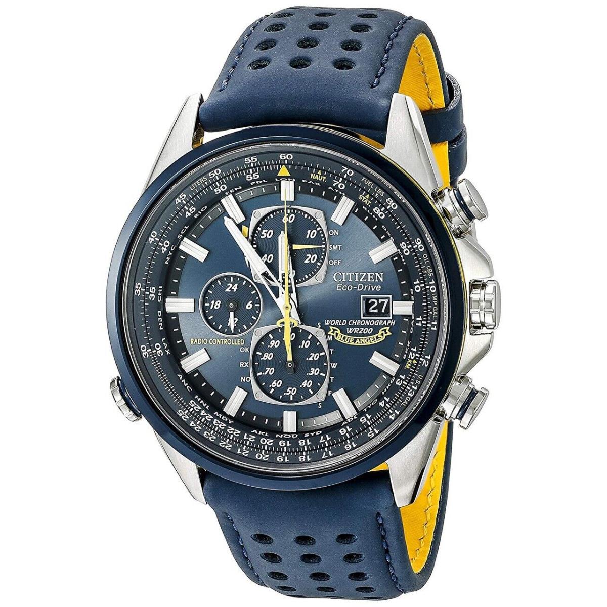 Citizen Eco-drive Blue Angels World Chrono Men`s Wristwatch AT8020-03L - Dial: Blue, Band: Blue