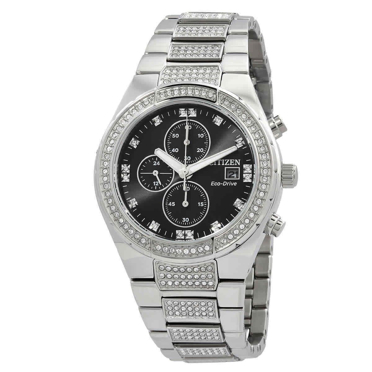 Citizen Crystal Chronograph Eco-drive Black Dial Men`s Watch CA0750-53E